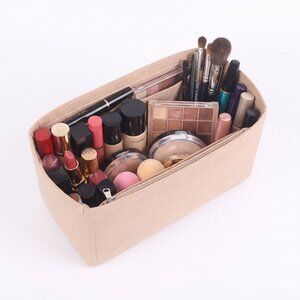 Beige Multi-Pocket Felt Handbag Organizer